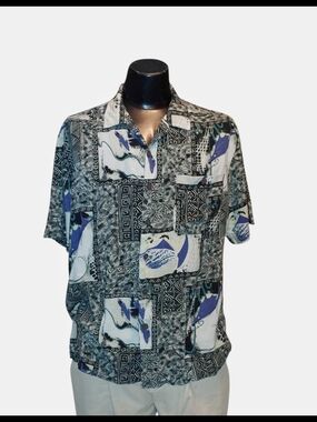 Men's Short Sleeve Fish and Geometric Print Shirt